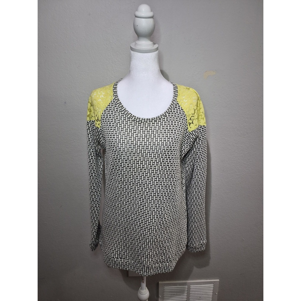 Anthropologie Lulumari Mixed Media Sweater Top Women's Sz Large Boho Lace Preppy
